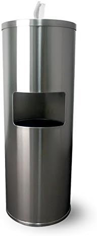 Floor Stand Gym Wipe Dispenser, Stainless Steel Wipe Dispenser with High Capacity Built-in Trash Can and Back Door Access