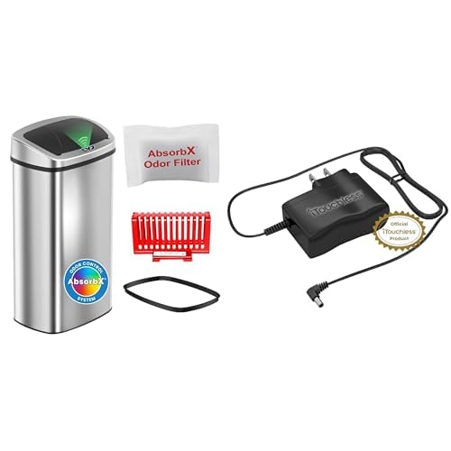 Image of iTouchless 91 Liter / 24 Gallon Sensor 2.0 Kitchen Trash Can and AC Power Adapter