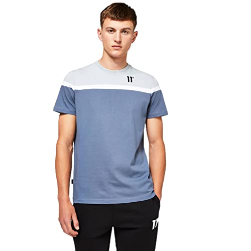 11 Degrees Camiseta de tela en contraste para hombre con corte y costura Twister Grey Titanium Grey White, Twister Grey Titanium Grey White, S