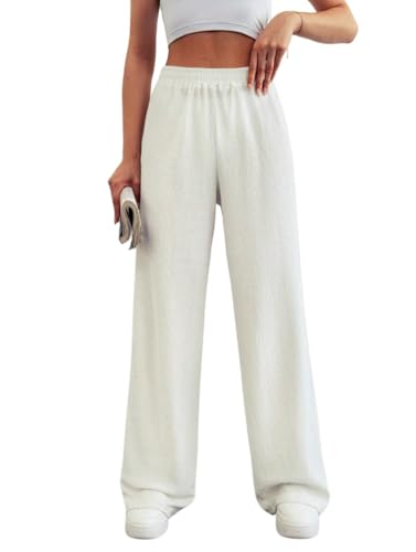 Mujer Pantalones Elegantes Finos Pantalones Palazzo de Mujer Cómodos, Ligeros y Frescos Anchos Tejido Suave (Beige L/XL)