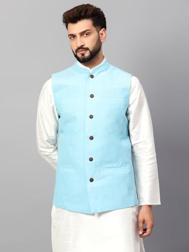 Image of LATEST CHIKAN Men's Traditional Cotton Solid Nehru Jacket /Waistcoat