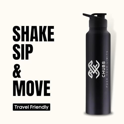 Image of CHUBS Gloss Edition Gym Steel Shaker Mixer 1000 ml Shaker Sports Water Bottles 1 Litre Water Bottle for Men Leakproof, Rust free-1000 ml Steel Water Bottle Black