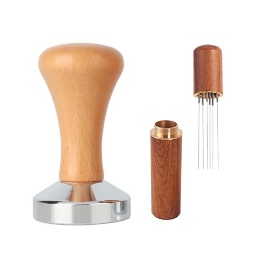 Coffee Tamper 51 mm Coffee Press Tamper, Flat Base Espresso Coffee Tamper, Coffee Tamper Espresso Press Wdt Tool with Espresso Coffee Stirrer for Cafes and Coffee Lovers