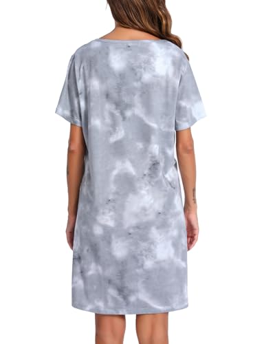 Image of ENJOYNIGHT Womens Short Sleeve Nightgown Tie Dye Nightshirt Nursing Sleepshirts Breastfeeding Sleep Dress