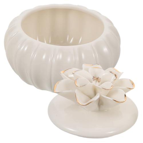 DIKACA Caja de Joyería de Porcelana Nórdico Recipiente Decorativo Pintado Mano para Almacenamiento de Accesorios y Recuerdos Pequeña Caja Vintage con Diseño Floral para Mesa de Tocador