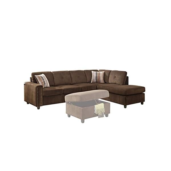 Acme belville velvet sectional with pillow in chocolate  urban country home decor