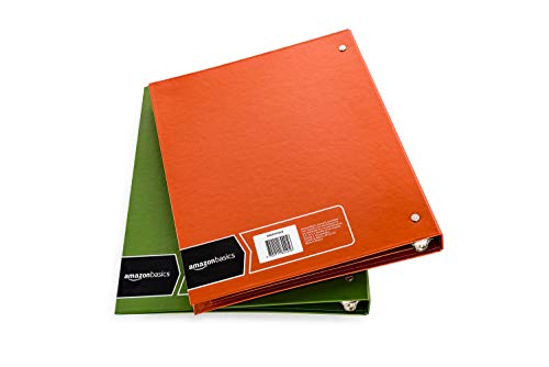 Amazon Basics ¾ Inch 3-Ring Binder Holds 100 Loose-Leaf Paper Sheets 10.5” X 8” or 11” X 8.5”, Metal-Colored Design in Orange and Olive Colors – 2-Pack - Thumbnail 5