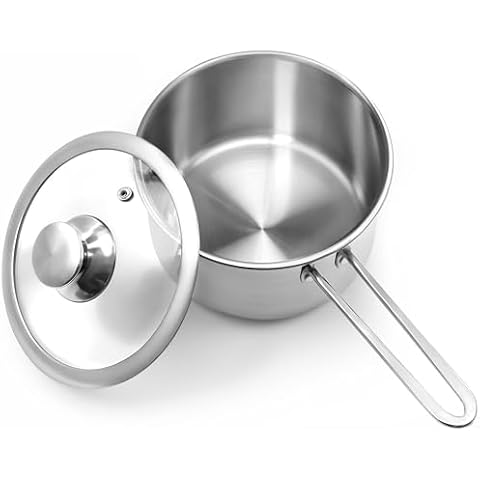 AuFranc® 2 Quart Tri-ply Stainless Steel Saucepan with Glass Lid, Induction Sauce Pan Compatible with All Cooktops, Non-Toxic Sauce Pot with Stay Cool Handle, Oven & Dishwasher Safe (Silver) Cover