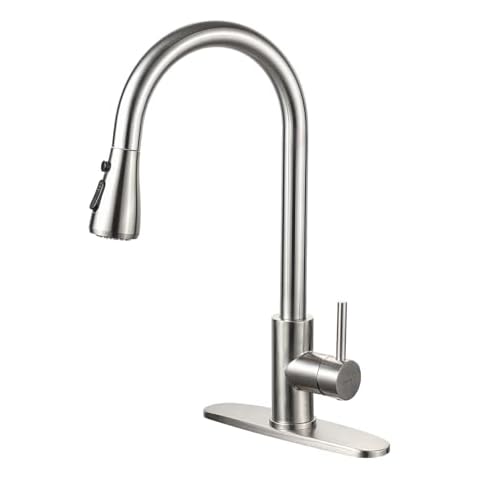 Ibergrif Kitchen Faucets, Brushed Nickel Kitchen Faucet with Pull Down Sprayer, High Arc Single Handle Kitchen Sink Faucet, Stainless Steel Faucet for Kitchen Sink, Farmhouse, Camper, Laundry, Rv, Bar Cover