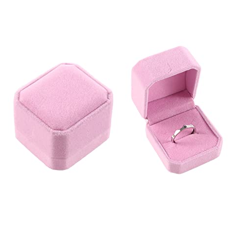 Caja de Anillo de Terciopelo, Caja de Anillo de Compromiso, Cajas de Regalo de Joyería Cuadradas para Propuesta, Boda, Día de San Valentín, Regalos para Niñas, Mujeres y Madres (rosa)