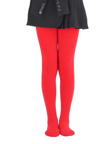 EVERSWE Girls Winter Warm Fleece Lined Tights Thick Dance Tights (11-13 Red)
