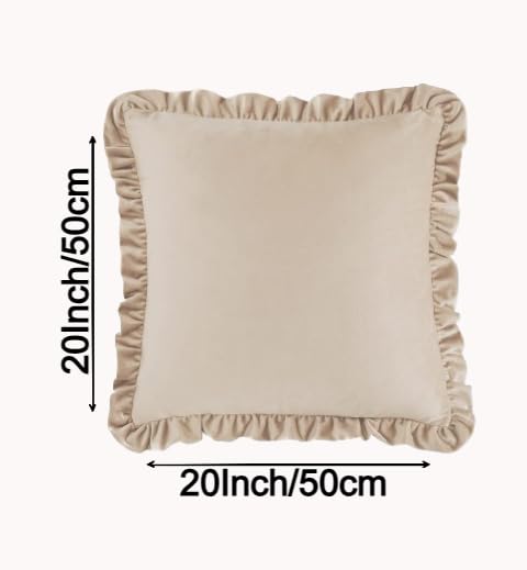 Image of Amazon Brand - Umi Velvet Beige 20x20 Pillow Covers, Set of 2 Decorative Ruffle Cushoin Pillow Covers for Sofa Couch