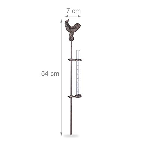 Relaxdays Regenmesser Hahn, Erdspieß, Niederschlagsmesser, 17 cm, 7 inch, Behälter Glas, Gartenstecker, Metall, bronze - Image 5