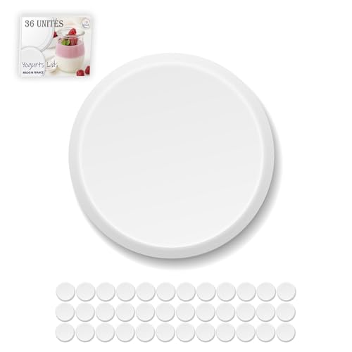 XILMARK 36 coperchi yogurt riutilizzabili compatibili con marchi commerciali, bicchieri in vetro per yogurt diametro 56 mm, coperchi in plastica per barattoli yogurt, bicchieri per dessert.