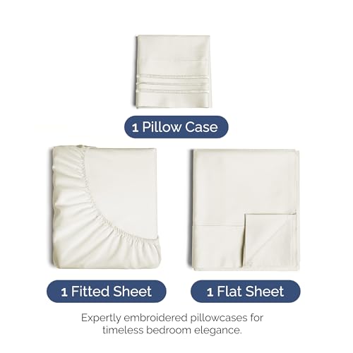 Image of Twin XL Size 3 Piece Sheet Set - Ultra Soft & Cooling Bed Sheets - Ivory
