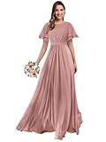 Mollyevers Modest Bridesmaid Dresses with Sleeves A Line Chiffon Dusty Rose Formal Gowns for Women Size 8