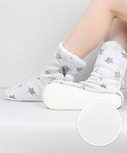 Image of DICUIRD Womens Fuzzy Slipper Socks Non Slip Soft Sole House Booties | Fluffy sherpa lined women slipper socks, non-slip soft sole, warm cozy indoor house booties for all-day daily wear