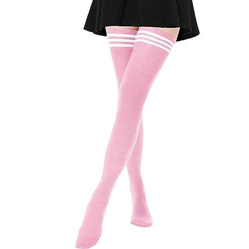 Image of AQOKKA Extra Long Thigh High Socks for Women Striped Over Knee Thigh Socks Long Boot Thigh High Stockings Leg Warmers