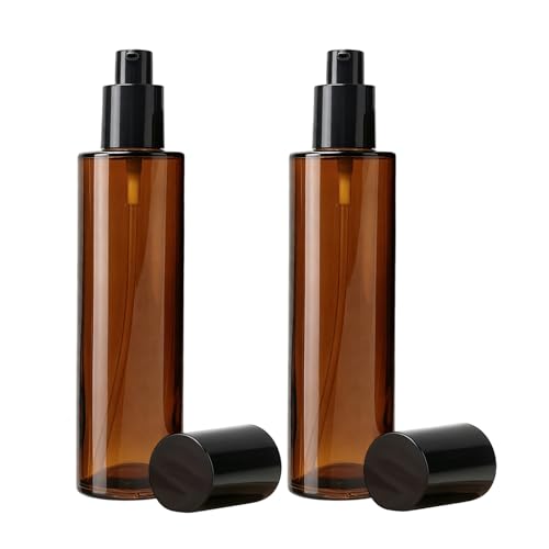 2 PCS 100/3.4oz Amber Glass Travel Bottles with Black Pump Leakproof Lotion Dispenser for Essential Oil Cream Shampoo Body Wash & Travel Toiletries (120ml)