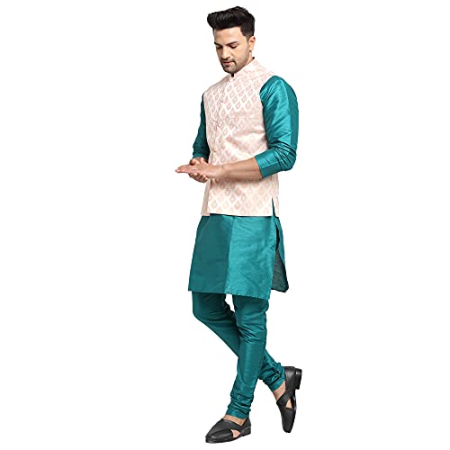 Image of SAIFOO Men's Kurta Pyjama & Printed Nehru Jacket Set.