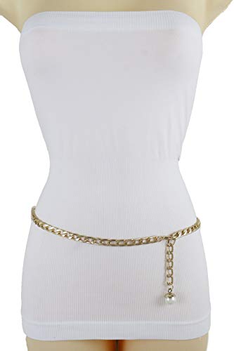 TFJ Women Sexy Bling Fashion Gold Metal Chain High Waist Belt Cream Pearl Bead Charm Plus XL XXL2
