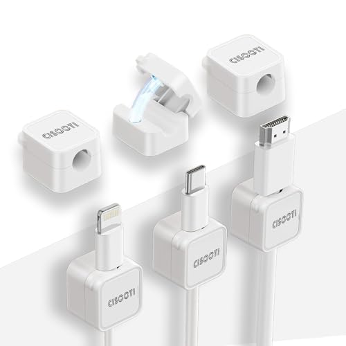 Magnetic Cable Clips, 6 Pack Self Adhesive Cord Holder, Ideal Cable Magnetic Cord Organizer Wire Keeper for Desk, Nightstand, Phone Charger Cable, Computer, Home, Office, Car - White