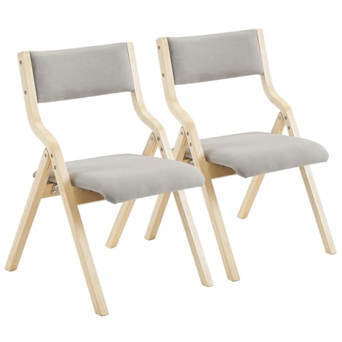 Image of Karl home Wooden Padded Folding Chairs 2 Pack, Portable Simple Folding Chairs with Cushion for Guests, Ideal for Kitchen Office Wedding Party Picnic, Nature