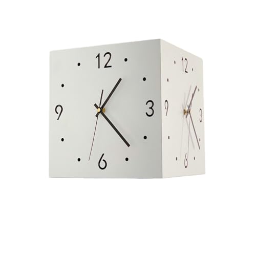 JNNJ 10インチ 電波対応 両面コーナークロック 高級アクリル製 静かで軽量 白モデル|リビング・寝室・カフェ用 リモコン付き 電池式 免打孔壁掛け時計 両面表示 コーナースペース効率的利用 シンプルで上品なデザイン (ライトなし,ホワイト)