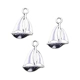 MIQNEEIDEIP Charrms Anhänger, Segelboot, Schiff, Boot, 20 x 14 mm, Antik-Silberfarben, 15 Stück, zur Herstellung von selbstgemachtem Schmuck