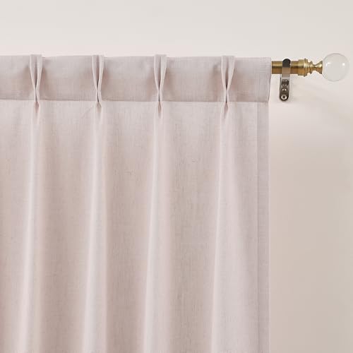 Image of Vision Home Soft Pink Pinch Pleated Semi Sheer Curtains Textured Linen Blended Light Filtering Window Curtains 90 inch for Living Room Bedroom Pinch Pleat Drapes with Hooks 2 Panels 40 inch Wx90 L