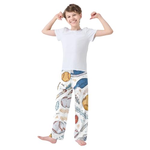 ZZXXB Funny Baseball Print Boys Long Pants Soft Trousers Elastic Waist Kids Lounge Bottoms with Pockets S-XL3