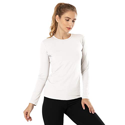 MANCYFIT Womens Thermal Tops Fleece Lined Shirt Long Sleeve Base Layer White X-Small