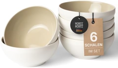 Moritz & Moritz Müslischalen 6er Sand - Stylisches und robustes Schalen Set aus Steinzeug für Müsli, Suppen & Salate - Spülmaschinenfest, mikrowellengeeignet, für den täglichen Geb