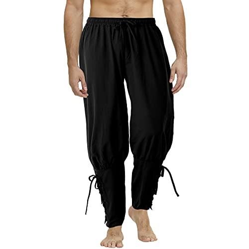 COSDREAMER Pantalón Pirata Vikingo Medieval para Hombre, Negro,