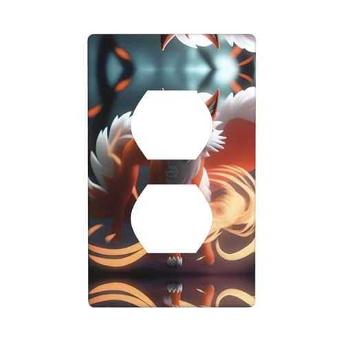 Poezjzw Cubiertas de enchufe con patrón de zorro de nueve colas, placa de pared decorativa para cocina, baño, dormitorio, decoración de granja