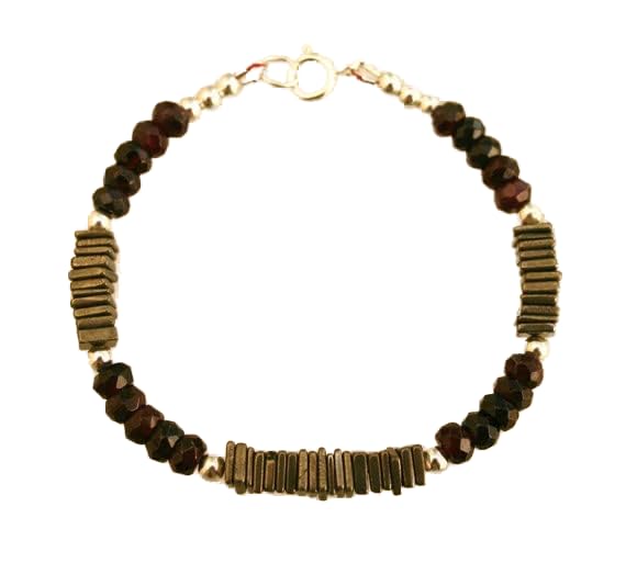 Bracelet mixte grenat et pyrite en pierres véritables, le cadeau idéal de 7 pouces