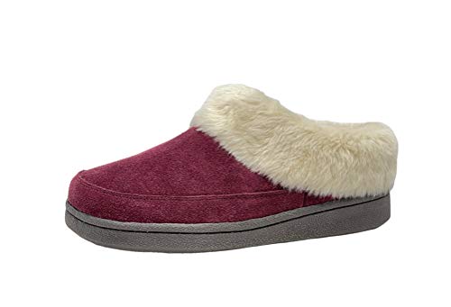 Clarks Women's Faux Fur Clog Indoor and Outdoor Slipper (Burgundy, 8 M US)