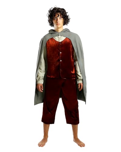 Funidelia Disfraz Oficial de Frodo - El Señor de los Anillos para hombre, Incluye camisa con chaleco, pantalón, capa, anillo, El Hobbit - Traje para adultos para Carnaval y Halloween - Talla S