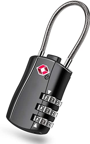 Hope Fun 2pack TSA Approved Luggage Locks, Combination Travel Cable Lock, Re-settable 3-Digit Padlocks with Alloy Body, Keyless Travel Sentry Accepted Padlock for Gym Locker, Golf Bag Case