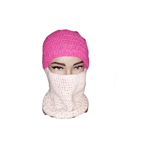Womens Crochet Balaclava Face Ski Mask Double Pink