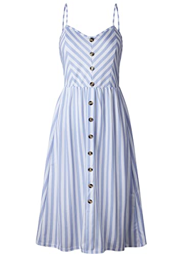 Image of YMING Womens Summer Spaghetti Strap Dresses Button Down Floral Sundress High Waist Swing Midi Dress with Pockets