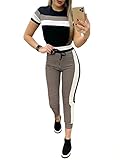 Tomwell Damen Mode Trainingsanzug Frauen Drucken Lange Ärmel Shirt Top + Lange Hose Sportswear 2 Stück Set Sport Yoga Outfit (36, Streifen)