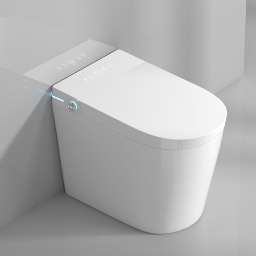 Inodoro inteligente compacto WinZo de 23 pulgadas con asiento bidé integrado para baños pequeños, descarga automática, luz nocturna LED, asiento bidé calefactado con secado por aire caliente (blanco con panel blanco) miniatura 1