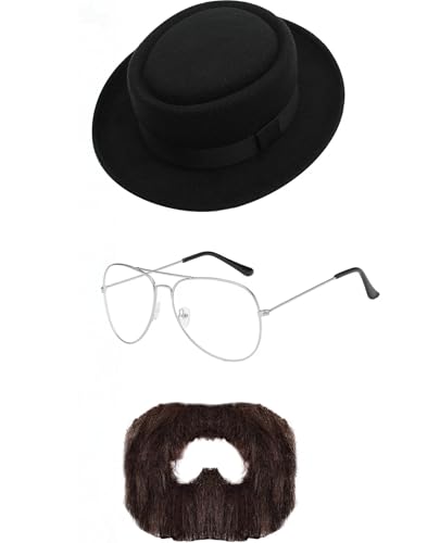 Deboyar Walter White Costume Men Chemistry Hartwell Cosplay Accessories Foaml Hat Plain Glasses Beard Adult Outfit Suit