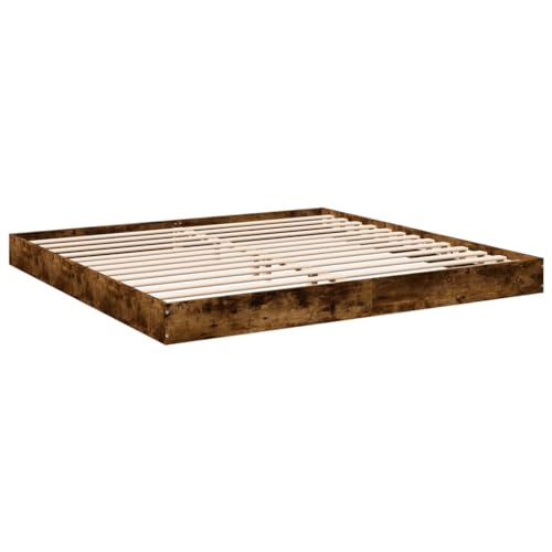 vidaXL Cadre de Lit Double en Chêne Fumé 180x200 cm - Bois d'Ingénierie, Meuble de Chambre à Coucher, Sommier, Lit de Palette à Panneaux