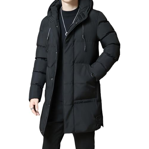 Men's Puffer Jacket Hooded Zip Up Long Coat Warm Quilted Padded Jackets with Pockets