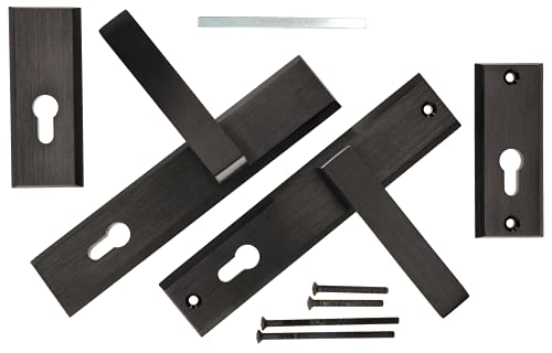 KOTARBAU® Kit de poignées de porte 72 mm avec rosace PZ - Plaque longue - Noir - Universel et moderne
