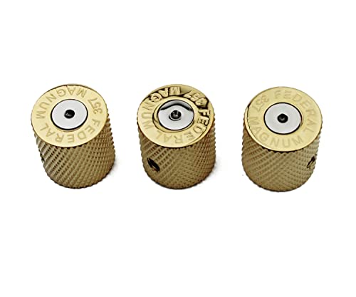 skull machine heads - Guyker Guitar Knobs with 6mm Dia. Shaft Pots - Bullet Case Style Tone and Volume Control Potentiometer Knob Replacement for Precision Electric Guitar or Bass (3 Piece, Golden)