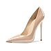Qunvngutui Women's Pointed Toe Shallow Stiletto Heels 4.7 Inch Pumps Wedding Party Banquet Shoes Nude Patent Leather US11