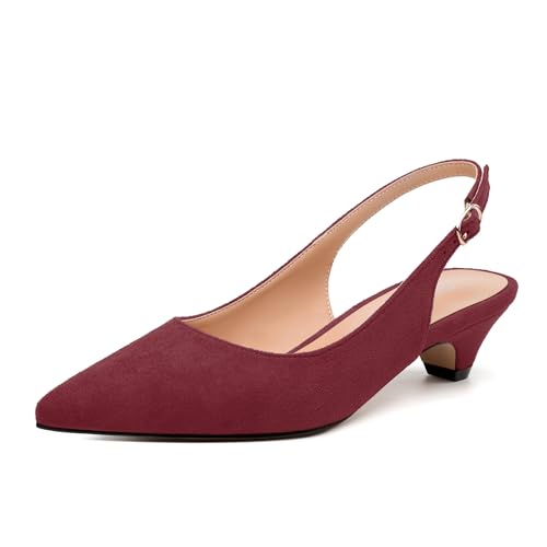 Women's Pumps, Slingback Buckle Pointed Closed Toe Low Heel, Solid Fashion Adjustable Strap Shoes for Women